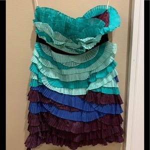 Strapless fun mini dress pleated multi color